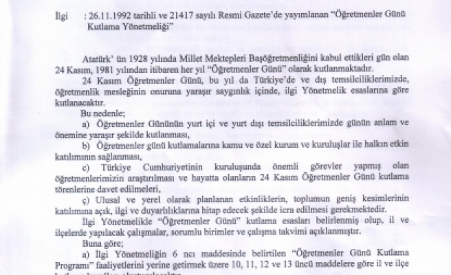 MEB ÖĞRETMENLER GÜNÜ KUTLAMA GENELGESİ YAYINLADI. 