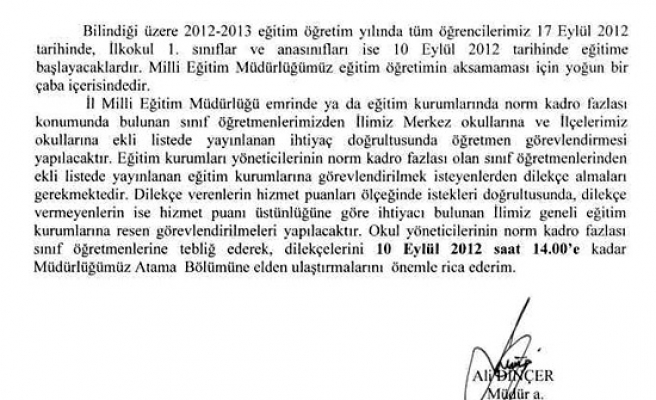 MİLLİ EĞİTİM MÜDÜRLÜĞÜNDEN NORM FAZLASI ÖĞRETMENE: YA TERCİH YAP YA BEN İSTEDİĞİM YERE GÖNDERİRİM. ?