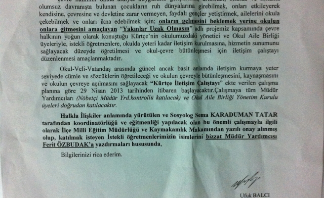 ARİF NİHAT ASYA İLKOKULU VARAN 2. RESMİ YAZIDAN T'Yİ ATIP KÜRTÇE ÇALIŞTAY İZNİ ALDILAR 